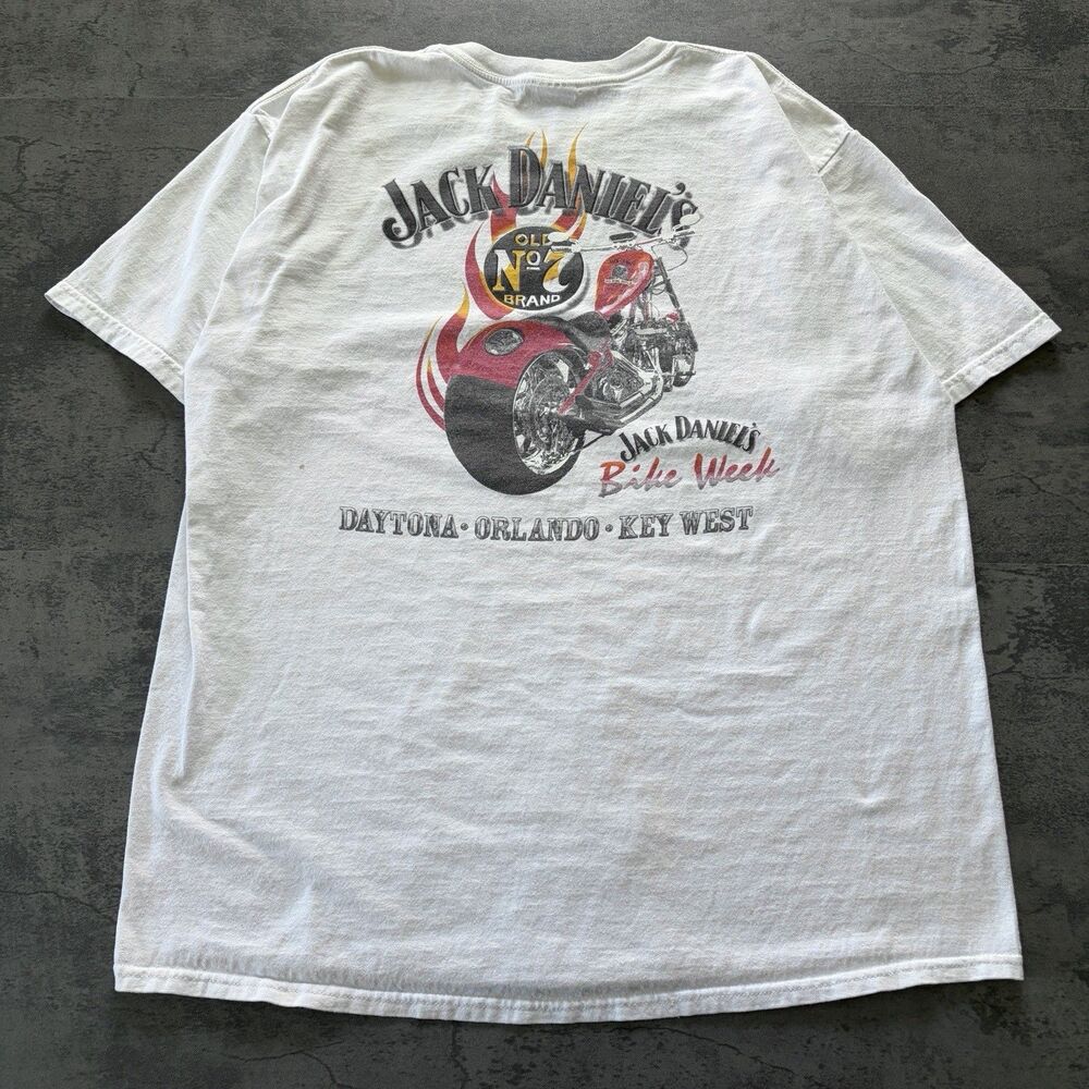 Vintage 90s Jack Daniel's Flaming Motorcycle Bike Week T-shirt Size XL Daytona